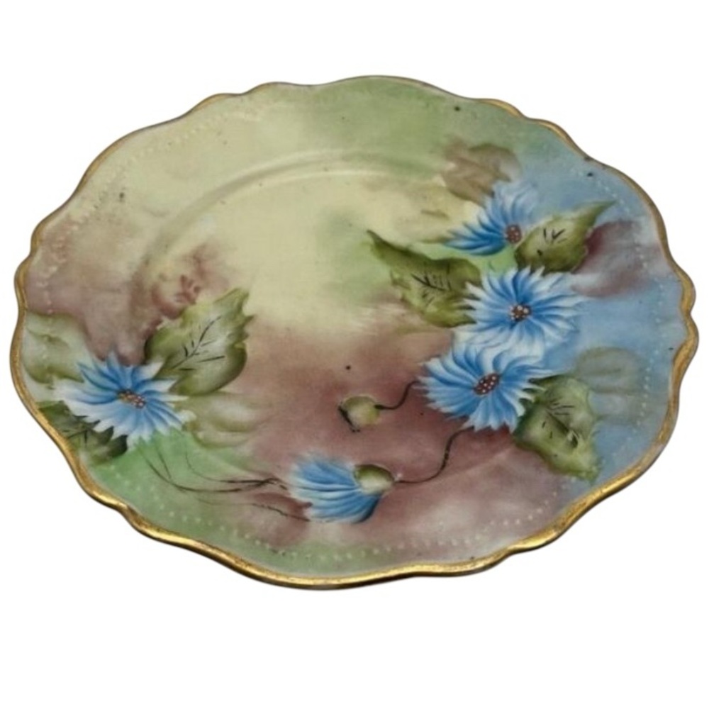 O&E.G. Royal Austria Serving Plate with Blue Floral Design and Gold Trim Used